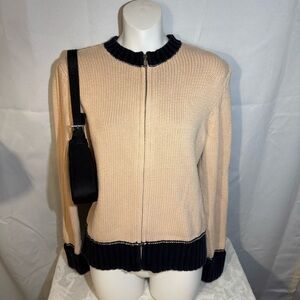 Natural Instincts Full Zip Knit Sweater Beige Black‎ Size S